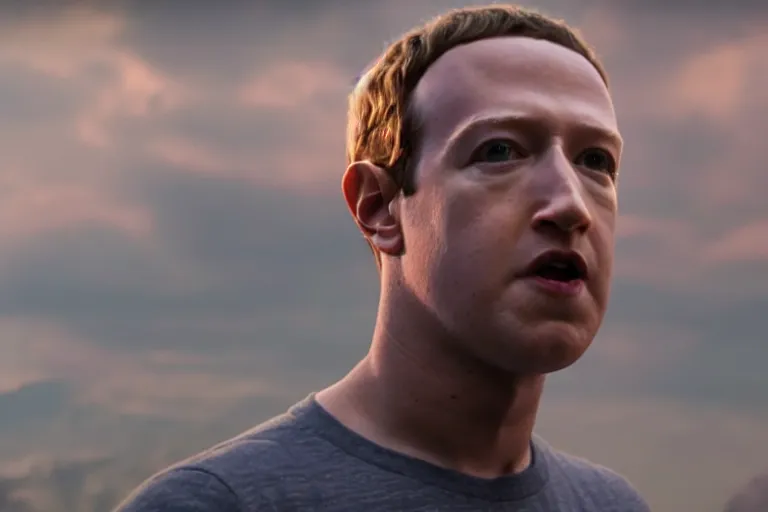 Image similar to film still of Mark Zuckerberg as Vision with yellow mindstone in forehead in Avengers Endgame, 4k