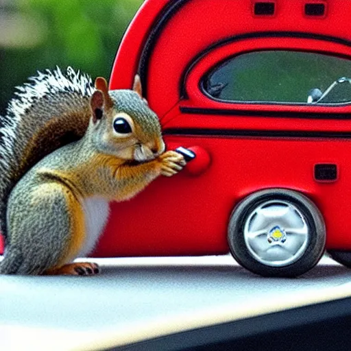 Image similar to Cute tiny squirrel driving a modern Ferrari Pixar style