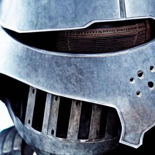 Image similar to close - up of an armoured knight in a movie directed by christopher nolan, movie still frame, promotional image, imax 7 0 mm footage