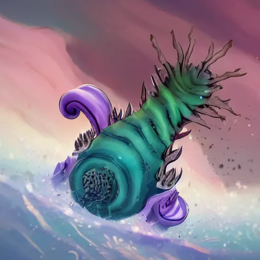 Prompt: close-up of a sea slug looking like fantasy characters in its habitat, trending on artstation