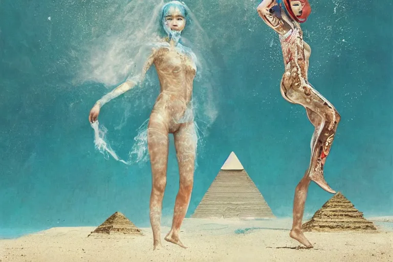 Prompt: lee jin - eun in astronaut dress emerging from turquoise water in egyptian pyramid by dino valls, nicola samuri, conrad roset, m. k. kaluta, martine johanna, rule of thirds, elegant look, beautiful, luxurious