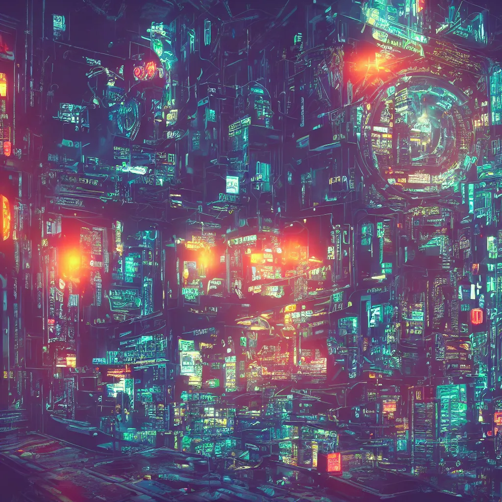 Prompt: a highly detailed photo of a cyberpunk room, high tech, neon backlit, round window, cyberpunk nightcity in the window, 8 k