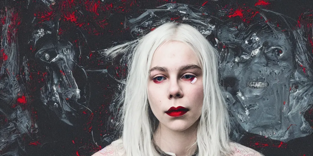 Prompt: Phoebe Bridgers the Eldrich Horror, dark, bloody, prismatic, amazing, ultra detailed