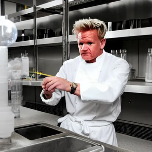 Prompt: gordon ramsay performing chemistry experiments in the lab