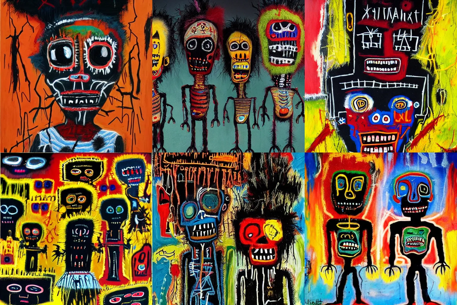 Image similar to extremely highly detailed scary evil terrifying haitian black voodoo dolls paintings by Jean-Michel Basquiat 4k insanely detailed and intricate, super detailed, 4k HDR high quality