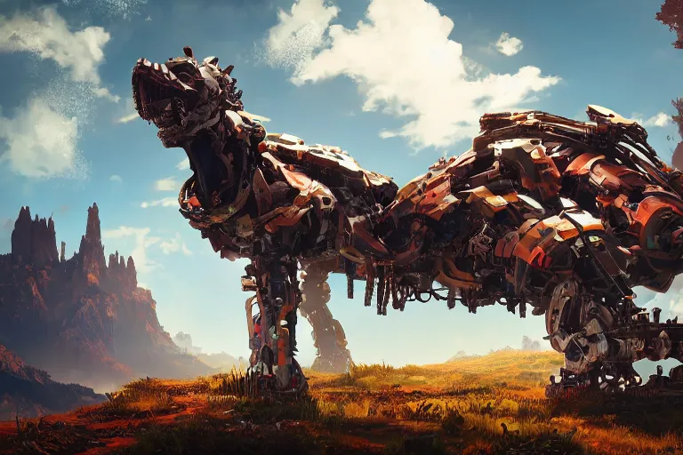 Image similar to sawtooth machine mecanical creature robot of horizon forbidden west horizon zero dawn radiating a glowing aura global illumination ray tracing hdr fanart arstation by ian pesty and alena aenami artworks in 4 k