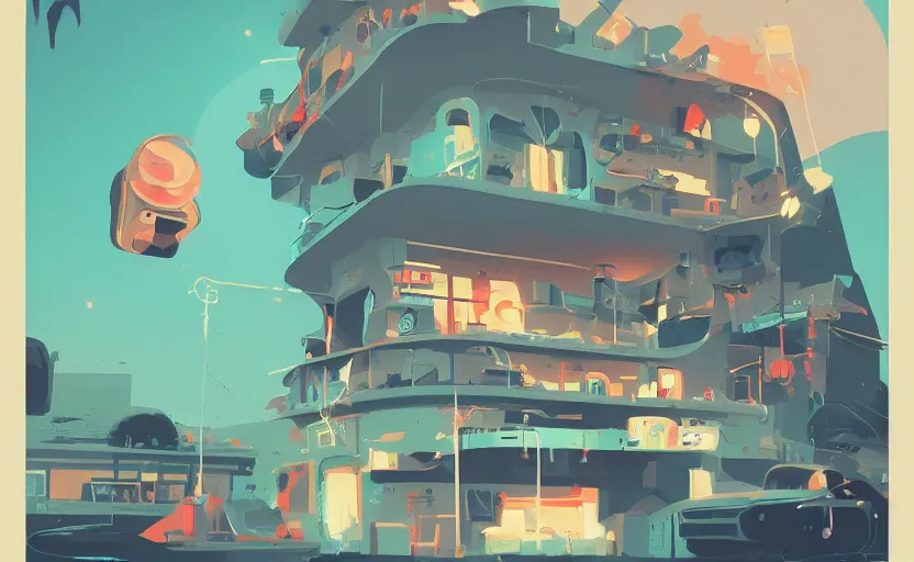 Image similar to old broken hand radio, james gilleard, print, game art