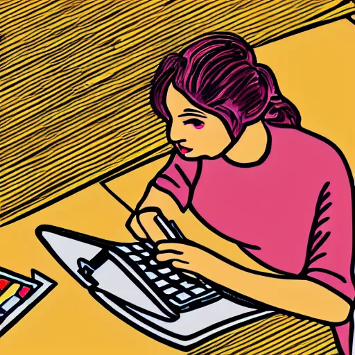 Prompt: detailed illustration woman using computer