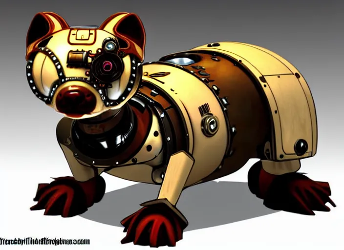 Image similar to futuristic steampunk ferret - shaped pet - robot, steampunk ferret - inspired robot, borderlands - inspired ferret - shaped robot