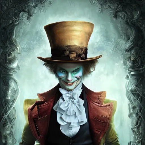 Prompt: The Madhatter, digital painting, lots of details, extremely detailed, 4k, intricate, brush strokes, Artgerm, Bastien Lecouffe-Deharme, Chiho Aoshima