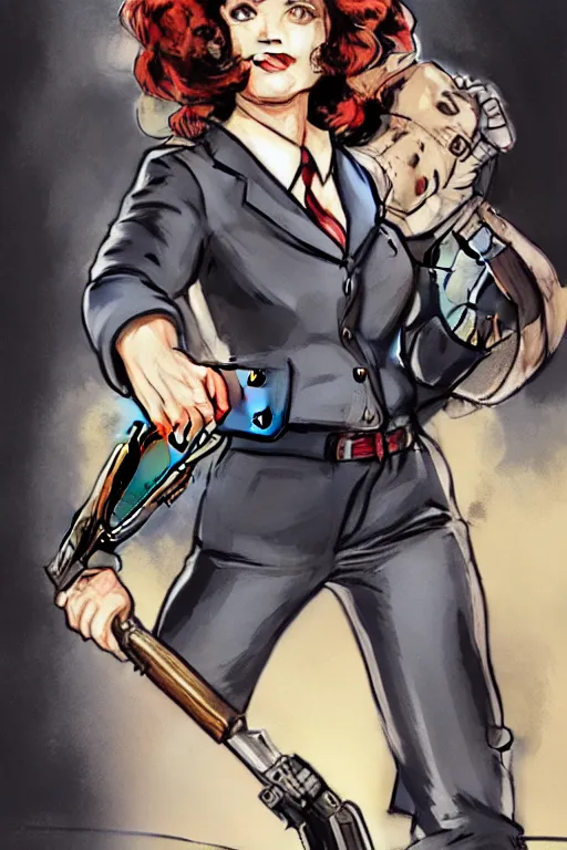 Image similar to Agent carter illustration concept art in the style of Amano, Yoshitaka