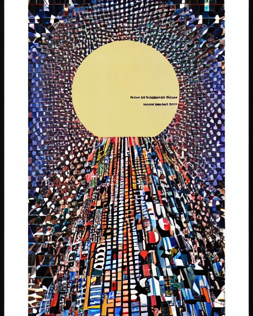 Image similar to A mid-century modern collage, made of random geometric segments from fashion magazines, science magazines, and textbooks, of 2001: A Space Odyssey film poster. 1968