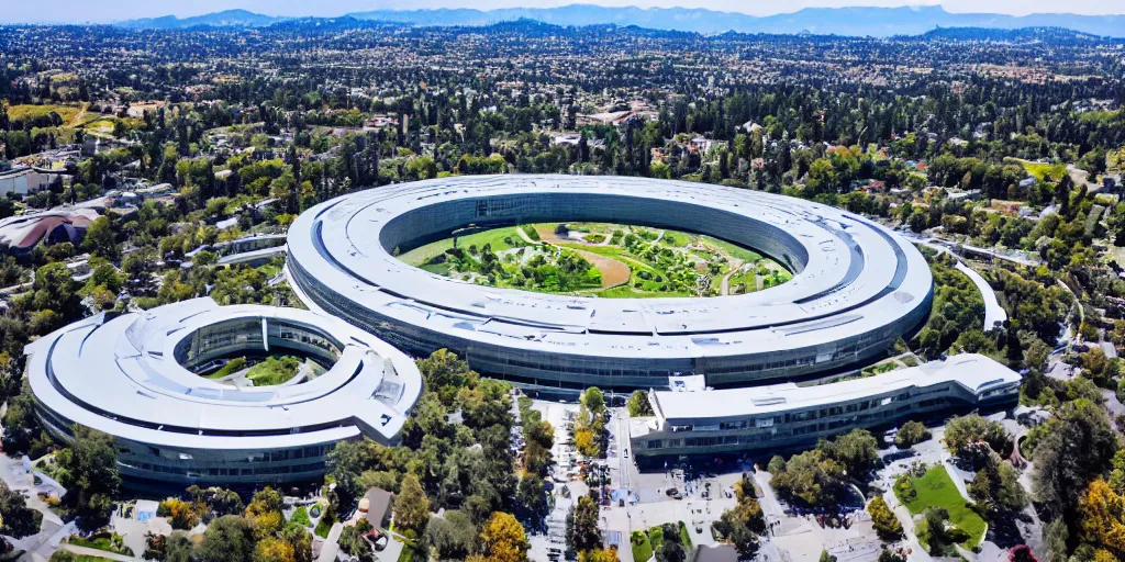 Prompt: apple headquarters, cupertino, drone photograph