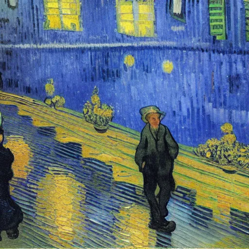 Prompt: Van Gogh at an exhibition of his work, oil painting, high detail