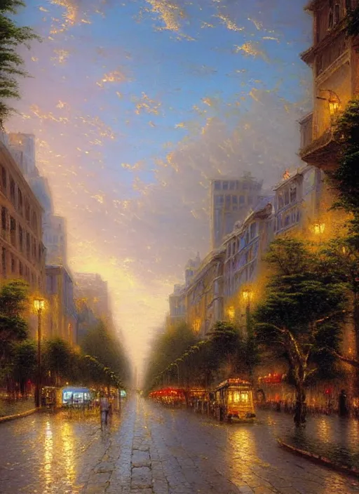 Prompt: avenida paulista in xv century, very realistic beautiful painting, detailed, low angle, by thomas kinkade