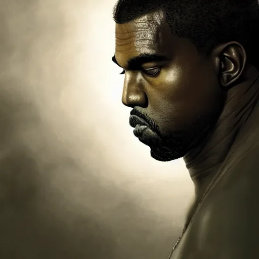 Image similar to Portrait of Kanye West as the Hulk, angry, amazing splashscreen artwork, splash art, head slightly tilted, natural light, elegant, intricate, fantasy, atmospheric lighting, cinematic, matte painting, by Greg rutkowski