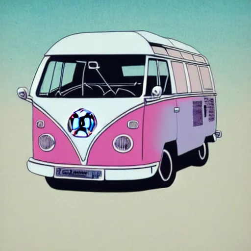 Image similar to illustration of an old van volkswagen, may 6 8, pastel colors, cool, hippie by studio muti