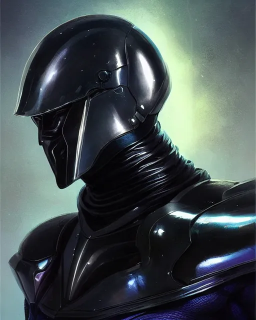 Image similar to iridescent wiry smooth muscular male sleek glossy black pearlescent scifi armor with smooth black featureless helmet, by greg rutkowski and mark brookes and jim burns and tom bagshaw and magali villeneuve, trending on artstation