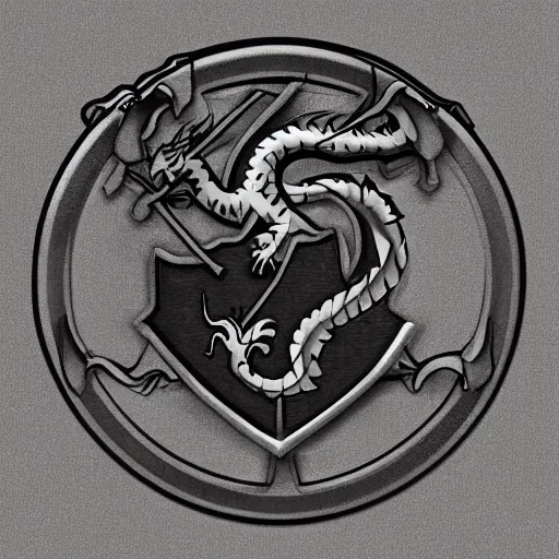 Image similar to logo of a dragon holding a shield and sword