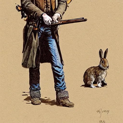 Image similar to rabbit as an old west bandit. Rabbit gunslinger by James Gurney.