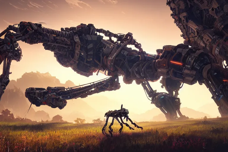 Image similar to longleg machine mecanical creature robot of horizon forbidden west horizon zero dawn bioluminiscence global illumination ray tracing hdr fanart arstation by ian pesty and alena aenami artworks in 4 k