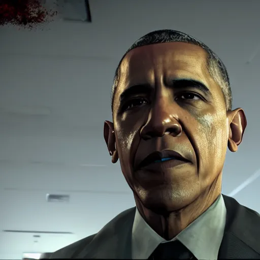 Image similar to obama as a dead body in escape from tarkov, gameplay screenshot, ingame