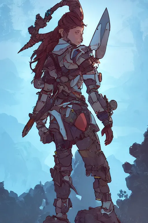 Image similar to combination suit armor aloy horizon forbidden west horizon zero dawn robot ninja mask helmet backpack tribal, gta 5 comics, official fanart behance hd artstation by jesper ejsing, by rhads, makoto shinkai and lois van baarle, ilya kuvshinov, ossdraws