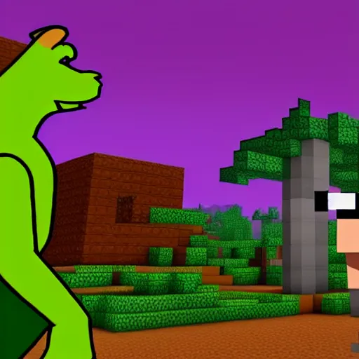 Prompt: scooby doo in minecraft with shrek fight, high detailed, artstation trend