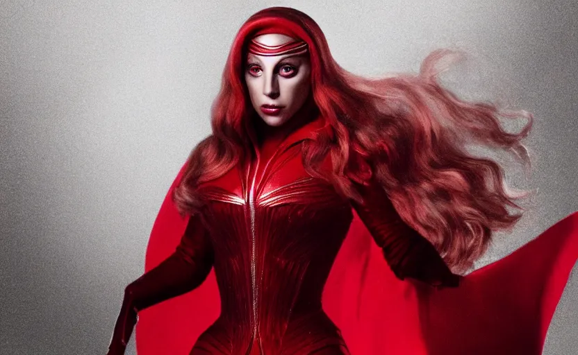 Prompt: lady gaga as the scarlet witch High resolution. Highly detailed. Dramatic. 8k.4k.