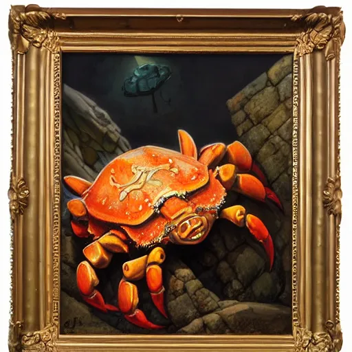 Image similar to crab - pig creature, oil painting by justin gerard