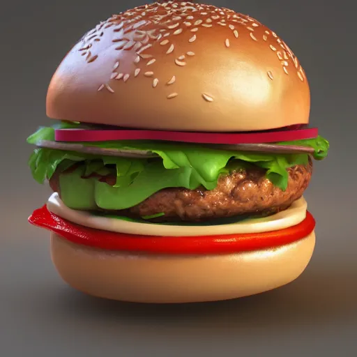 Image similar to burger, splash, 3 d render, incredible details, highly detailed, photorealistic, disney pixar, smooth, octane render, iridescent, 8 k