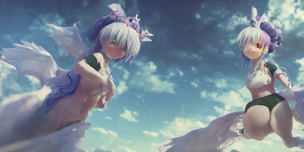 Image similar to kanna kamui from the dragon maid, unreal 5, hyperrealistic, realistic, photorealistic, dynamic lighting, highly detailed, cinematic landscape, studio landscape, studio lighting