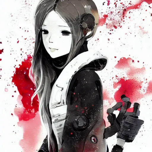 Prompt: highly detailed portrait of a sad young astronaut lady with a wavy blonde hair, by Dustin Nguyen, Akihiko Yoshida, Greg Tocchini, Greg Rutkowski, Cliff Chiang, 4k resolution, nier:automata inspired, bravely default inspired, vibrant but dreary red, black and white color scheme!!! ((Space nebula background))