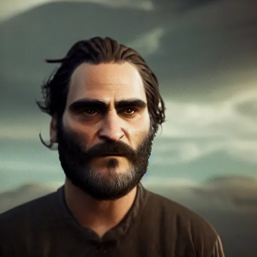 Image similar to picture joaquin phoenix as a mythical phoenix, photorealism, octane render, unreal engine 5, light transport simulation