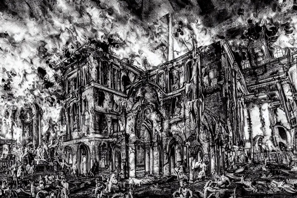 Image similar to Horrific Demonic Possession Of Elementary School Children and Priests and Nuns In A Dilapidated Burning Church In Rome, Junji Ito Kazuo Umezu Style, beautiful aesthetic, photorealistic, volumetric lighting, hyperrealistic, octane render, HDR, photorealistic