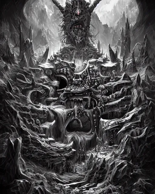 Image similar to a monster treasure chest, black and white, fantasy art, monster art, illustration, fantasy, intricate, hyper detailed, artstation, concept art, smooth, sharp focus, ray tracing