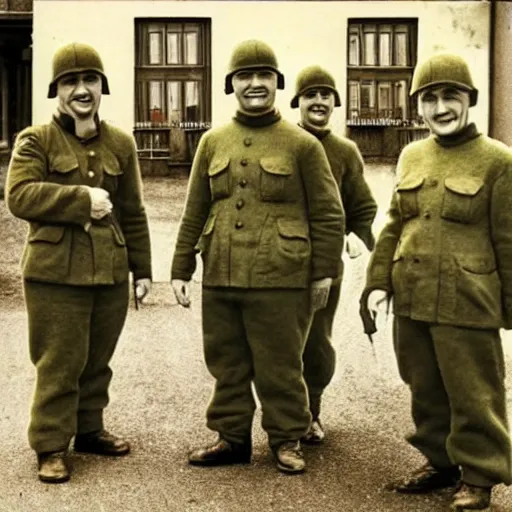 Prompt: German WW2 officers dressed up as the teletubbies