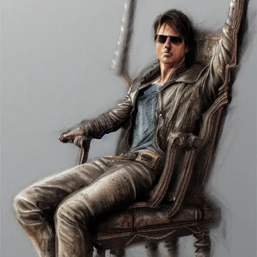 Image similar to Tom Cruise as a chair, high resolution fantasy concept art, realistic, intricate details, soft lighting