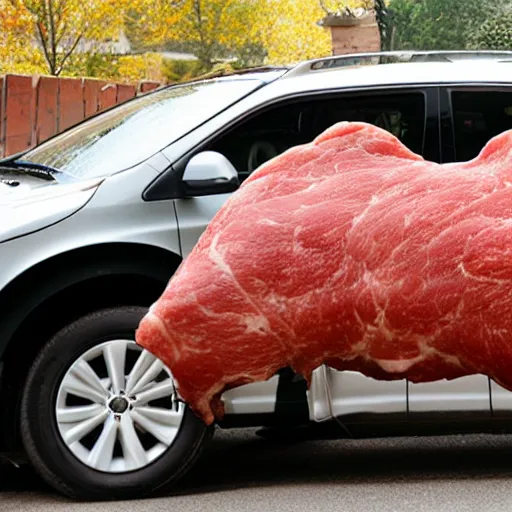 Prompt: Car made of meat