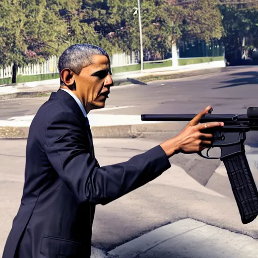 Prompt: angry barack obama shooting and terrorizing people in the hood, 8k resolution, full HD, cinematic lighting, award winning, anatomically correct