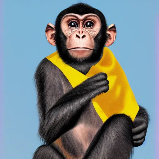 Image similar to a monkey wearing a yellow kimono, 8 k