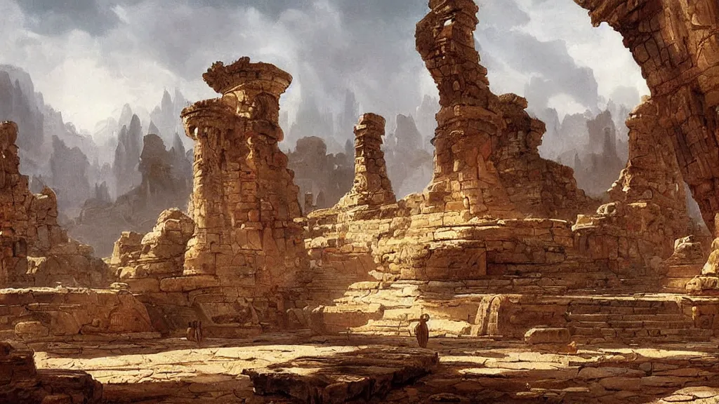 Prompt: Painting of an ancient world, by Raphael Lacoste