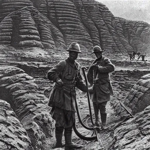 Image similar to ultra detailed photorealistic sepia - toned photograph from 1 9 1 7, a british officer in field gear standing at an archaeological dig site at petra, ultra realistic, painted, intricate details, lovecraft, atmospheric, dark, horror, brooding, highly detailed, by angus mcbride