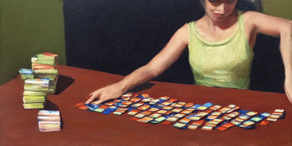 Prompt: impressive card shuffling, oil painting