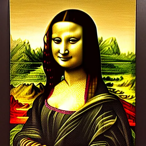 Image similar to a nepali woman's painting in the style of mona lisa by leonardo da vinci