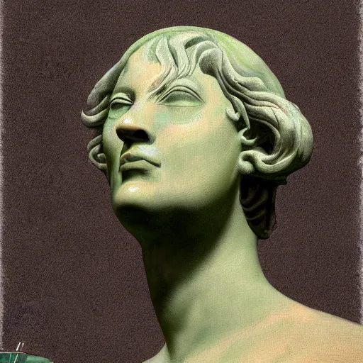 Image similar to a reneissance statue head drinking a coctail, digital painting