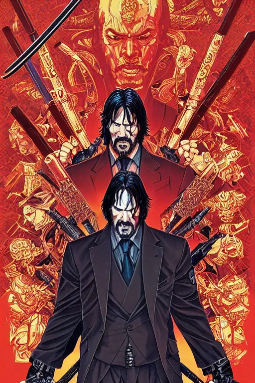 Image similar to poster of john wick as a samurai, by yoichi hatakenaka, masamune shirow, josan gonzales and dan mumford, ayami kojima, takato yamamoto, barclay shaw, karol bak, yukito kishiro