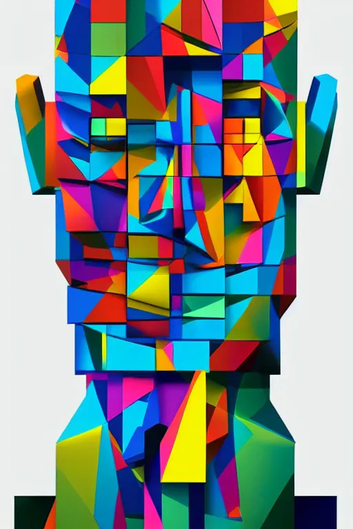 Image similar to cubist moai statue cutout digital illustration cartoon colorful beeple