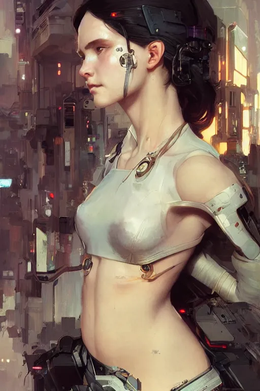 Image similar to ultra realistic cyberpunk girl, elegant, highly detailed, digital painting, concept art, smooth, sharp focus, illustration, art by greg rutkowski and alphonse mucha