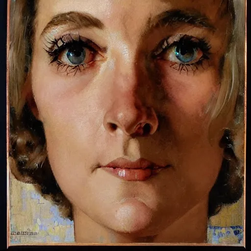 Image similar to portrait of a woman's eye with warm eyes, detailed depiction, norman rockwell, jacob collins, tom lovell, frank school